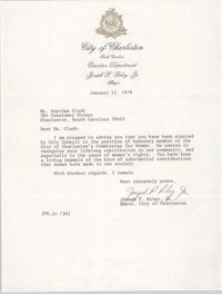 Letter from Joseph P. Riley, Jr. to Septima Clark, January 11, 1978