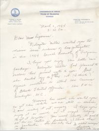 Letter from Office of Yvonne B. Miller to 