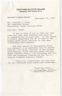 Letter from Helen Goff LeBlanc to Septima P. Clark, September 24, 1976