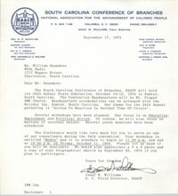 Letter from Isaac W. Williams to William Saunders, September 17, 1974