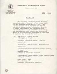 United States Department of Justice Notice, April 16, 1976