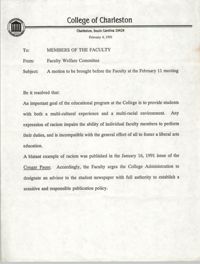 College of Charleston Memorandum, February 4, 1991