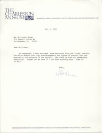 Letter from the Charleston Museum to Millicent Brown, October 1, 1991