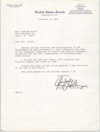 Letter from Ernest F. Hollings to Septima Clark, December 9, 1976
