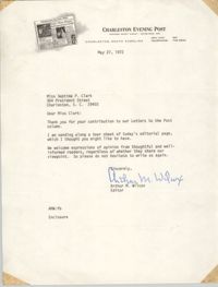 Letter from Arthur M. Wilcox to Septima P. Clark, May 27, 1972