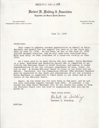 Letter from Herbert U. Fielding, June 21, 1978