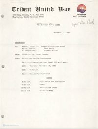 Trident United Way Memorandum, November 7, 1980