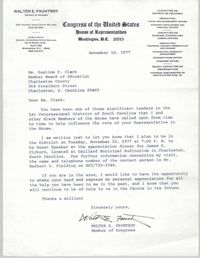 Letter from Walter E. Fauntroy to Septima P. Clark, November 18, 1977