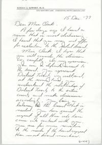 Letter from Ron McWhirt to Septima P. Clark, December 15, 1977