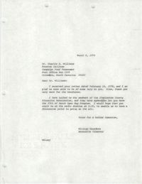 Letter from William Saunders to Charlie G. Williams, March 6, 1978