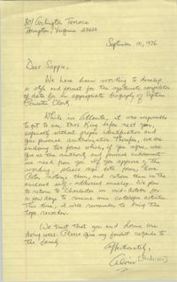 Letter from Alvin Anderson to Septima P. Clark, September 10, 1976