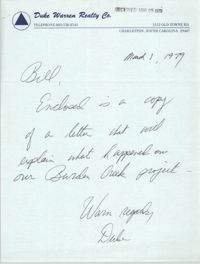 Letter from Duke Warren to William Saunders, March 1, 1979