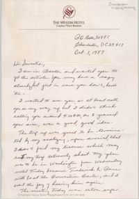 Letter from Mildred Carr to Millicent Brown, October 3, 1987