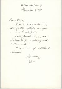 Letter from Edith Calliham to William Saunders, December 3, 1989