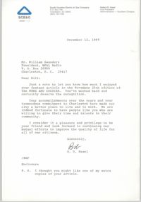 Letter from R. D. Hazel to William Saunders, December 12, 1989
