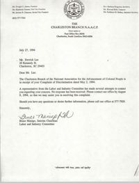 Letter from Bruce Manigo to Derrick Lee, July 27, 1994