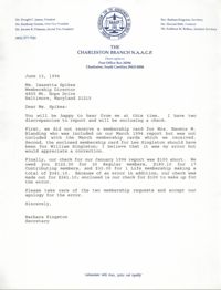 Letter from Barbara Kingston to Isazetta Spikes, June 13, 1994