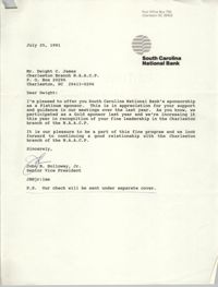 Letter from John B. Holloway, Jr. to Dwight C. James, July 25, 1991