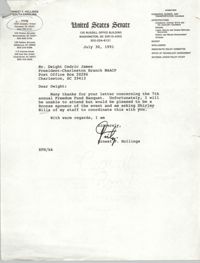 Letter from Ernest F. Hollings to Dwight C. James, July 30, 1991
