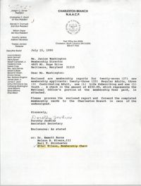 Letter from Dorothy Jenkins to Janice Washington, NAACP, July 15, 1990