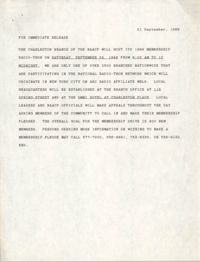 Immediate Release Notice, 1988 Membership Radio-thon, National Association for the Advancement of Colored People, September 21, 1988