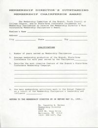 NAACP Membership Director's Outstanding Membership Chairperson Award  Form