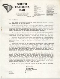South Carolina Bar, Jacob H. Jennings, Memorandum, June 4, 1985