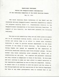 NAACP/SARC Testimony, Before the Reapportionment Subcommittee of the Judiciary Committee of the South Carolina Senate, May 20, 1991