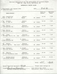 Membership Report Blank, Charleston Branch of the NAACP, Barbara Kingston, September 10, 1991