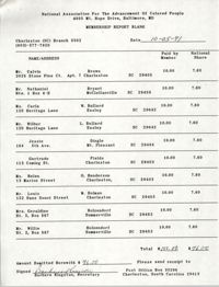 Membership Report Blank, Charleston Branch of the NAACP, Barbara Kingston, October 5, 1991