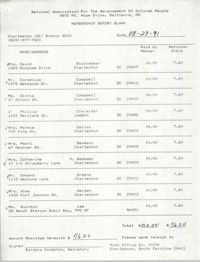 Membership Report Blank, Charleston Branch of the NAACP, Barbara Kingston, August 29, 1991