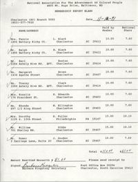 Membership Report Blank, Charleston Branch of the NAACP, Barbara Kingston, November 12, 1991