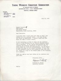 Letter from Virginia C. Prouty to Coming Street Y.W.C.A. Branch Executive, July 31, 1967