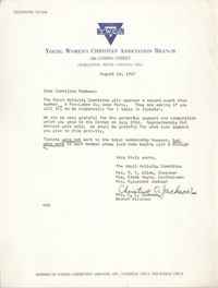 Letter from Christine O. Jackson to Coming Street Y.W.C.A. Committee Members, August 18, 1967