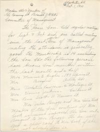 Letter from Ella L. Jones to Committee of Management, Coming Street Y.W.C.A., October 1, 1940