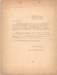 Letter from Coming Street Y.W.C.A. Membership Committee, October 31, 1942