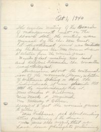 Minutes to the Board of Management, Coming Street Y.W.C.A., October 1, 1940
