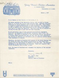Letter from Mrs. John C. Hawk to Coming Street Y.W.C.A., March 1, 1967