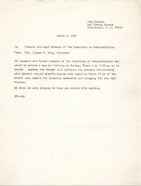 Coming Street Y.W.C.A. Memorandum, March 3, 1967