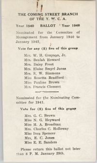 Coming Street Y.W.C.A. Ballot for 1940