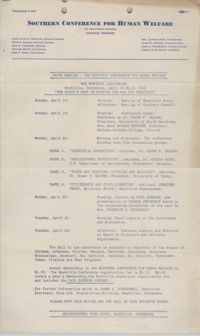 Southern Conference for Human Welfare Agenda, April 19-21, 1942