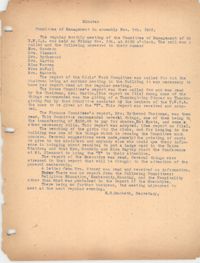 Minutes to the Management Committee, Coming Street Y.W.C.A., November 5, 1920