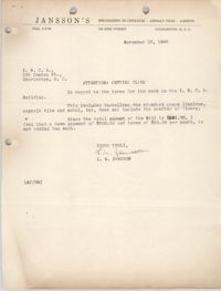 Letter from Janssons Carpet Shop Invoice to Coming Street Y.W.C.A., November 13, 1948