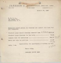 Letter from Janssons Carpet Shop Invoice to Coming Street Y.W.C.A., October 25, 1948