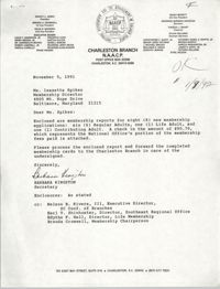 Letter from Barbara Kingston to Isazetta Spikes, November 5, 1991