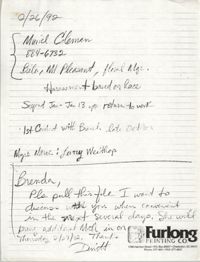 Handwritten Note to Brenda Cromwell from Dwight James, February 26, 1992