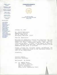 Letter from Dorothy Jenkins to Janice Washington, NAACP, October 31, 1990