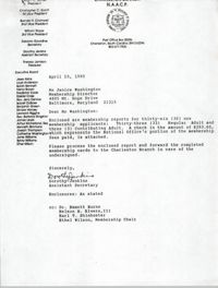 Letter from Dorothy Jenkins to Janice Washington, NAACP, April 15, 1990
