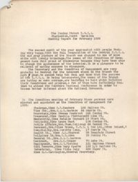 Monthly Report for the Coming Street Y.W.C.A., February 1939