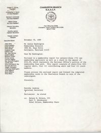 Letter from Dorothy Jenkins to Janice Washington, NAACP, November 30, 1989